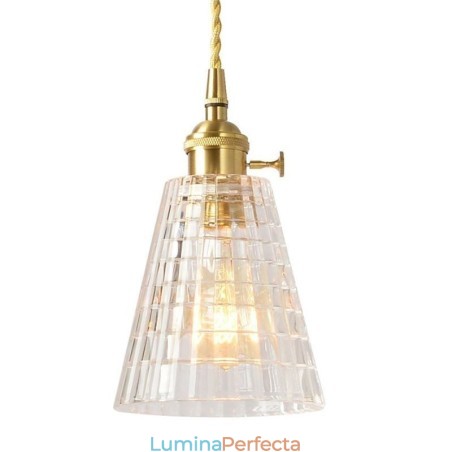 Lampă de alamă cu suspendare din sticlă cu nervuri, pătrată, cu iluminare rotativă Lampă de alamă cu suspendare din sticlă cu nervuri, pătrată, cu iluminare rotativă