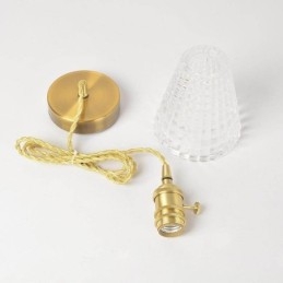 Lampă de alamă cu suspendare din sticlă cu nervuri, pătrată, cu iluminare rotativă