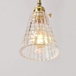 Lampă de alamă cu suspendare din sticlă cu nervuri, pătrată, cu iluminare rotativă