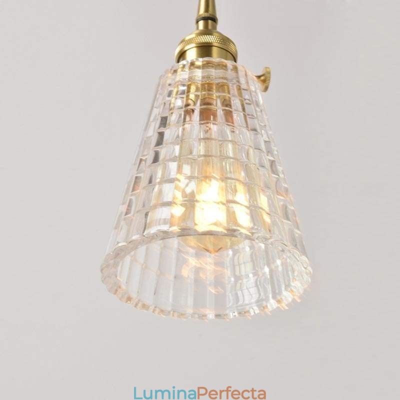 Lampă de alamă cu suspendare din sticlă cu nervuri, pătrată, cu iluminare rotativă