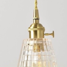 Lampă de alamă cu suspendare din sticlă cu nervuri, pătrată, cu iluminare rotativă