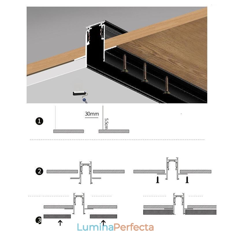 Sine de iluminat pe șine încastrate Profil de suprafață de șină magnetică din aluminiu Banda de lumină ultra subțire de șină 100 cm