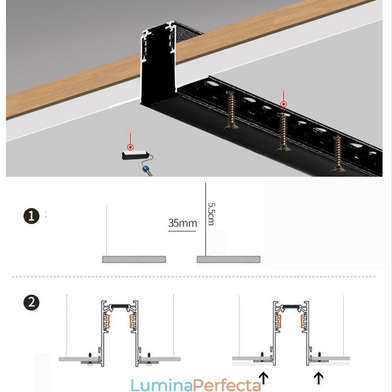 Sine de iluminat pe șine încastrate Profil de suprafață de șină magnetică din aluminiu Banda de lumină ultra subțire de șină 100 cm