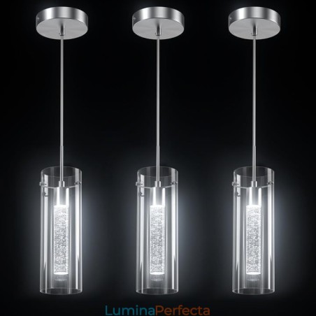 Lampă de suspendare artistică cu 3 lumini, cu abajururi din sticlă, bază de bec G4