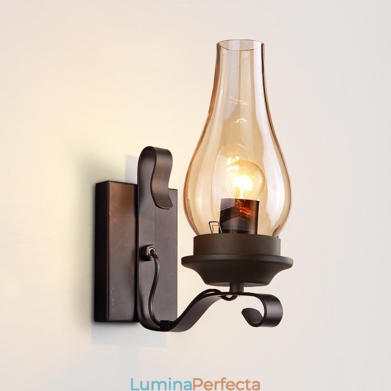 Lampă de perete retro, rustică, nordică, din sticlă, pentru dormitor