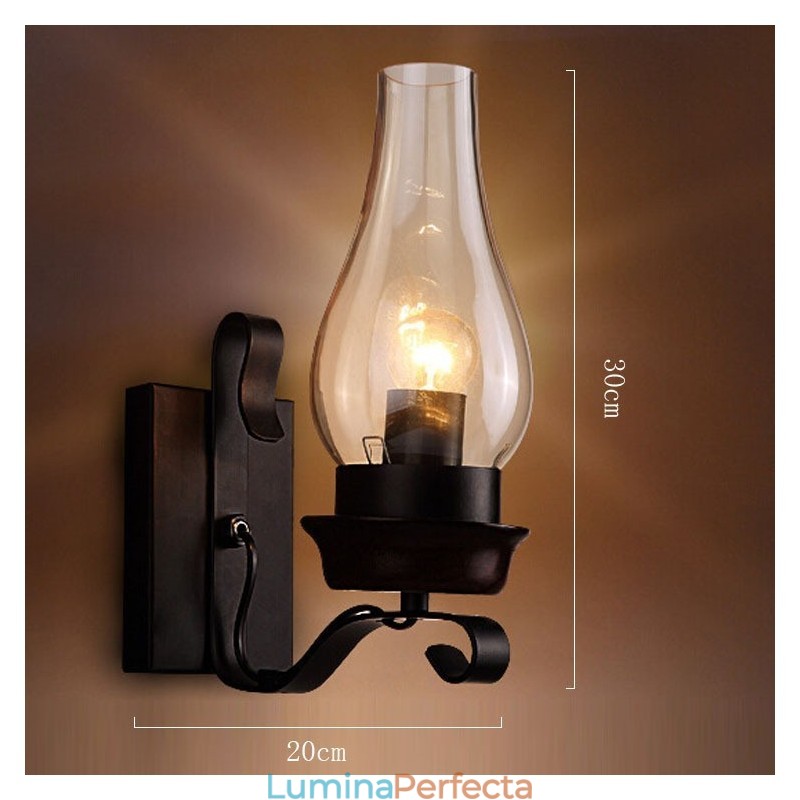 Lampă de perete retro, rustică, nordică, din sticlă, pentru dormitor