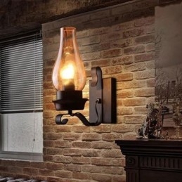 Lampă de perete retro, rustică, nordică, din sticlă, pentru dormitor