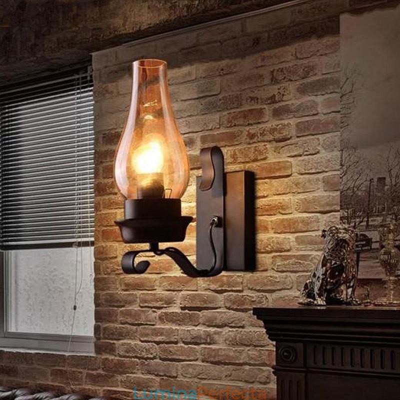 Lampă de perete retro, rustică, nordică, din sticlă, pentru dormitor