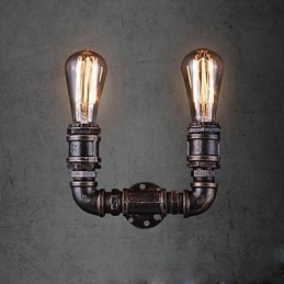 Aplică De Perete Epocă, Metalică, Conductă De Apă, 2 Lumini, Cu Bec Edison