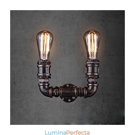 Aplică De Perete Epocă, Metalică, Conductă De Apă, 2 Lumini, Cu Bec Edison Aplică De Perete Epocă, Metalică, Conductă De Apă, 2 Lumini, Cu Bec Edison