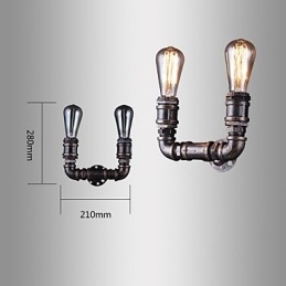 Aplică De Perete Epocă, Metalică, Conductă De Apă, 2 Lumini, Cu Bec Edison