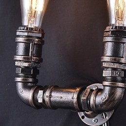 Aplică De Perete Epocă, Metalică, Conductă De Apă, 2 Lumini, Cu Bec Edison
