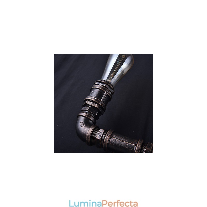 Aplică De Perete Epocă, Metalică, Conductă De Apă, 2 Lumini, Cu Bec Edison