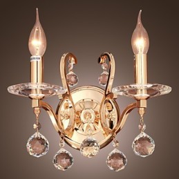 Aplica de perete din cristal auriu cu 2 lumini