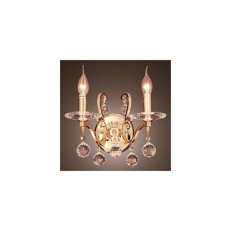 Aplica de perete din cristal auriu cu 2 lumini
