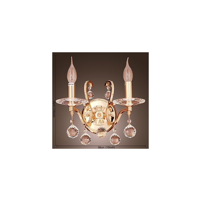 Aplica de perete din cristal auriu cu 2 lumini