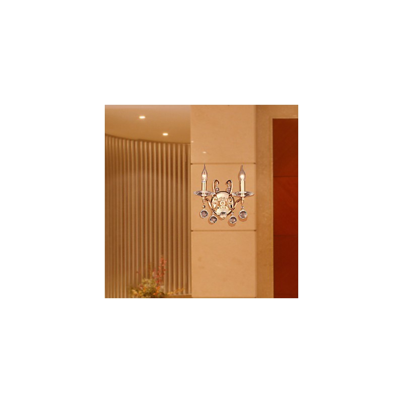 Aplica de perete din cristal auriu cu 2 lumini