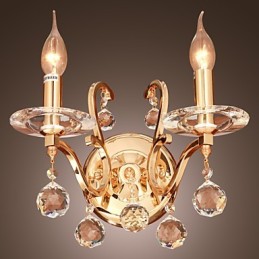 Aplica de perete din cristal auriu cu 2 lumini