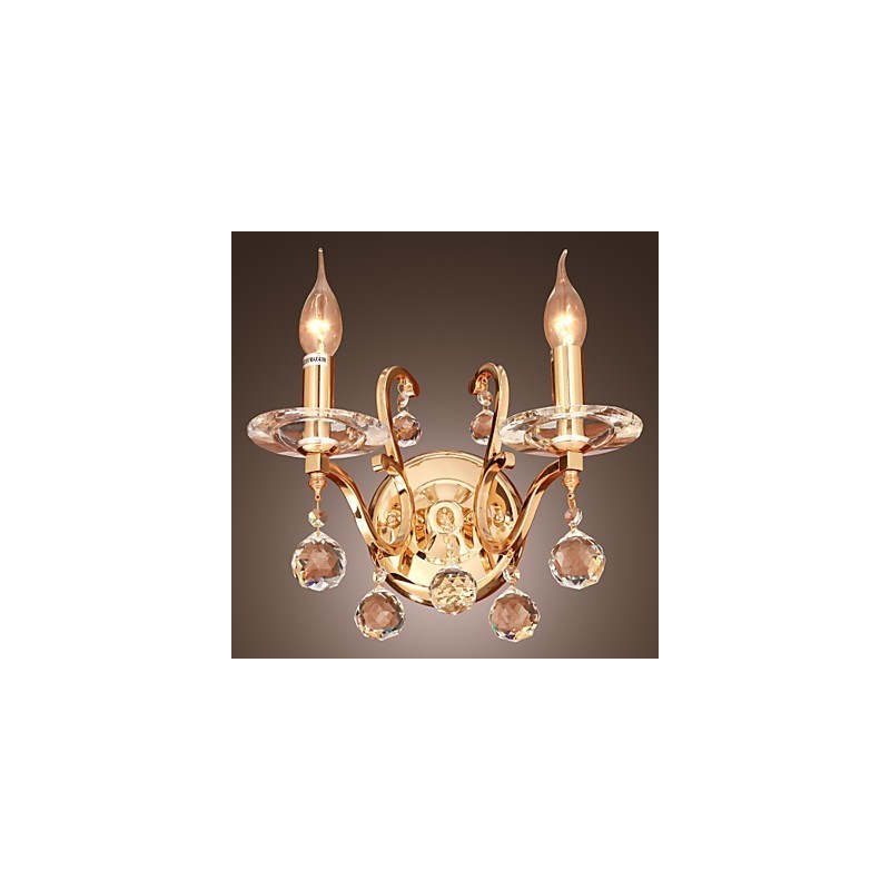 Aplica de perete din cristal auriu cu 2 lumini
