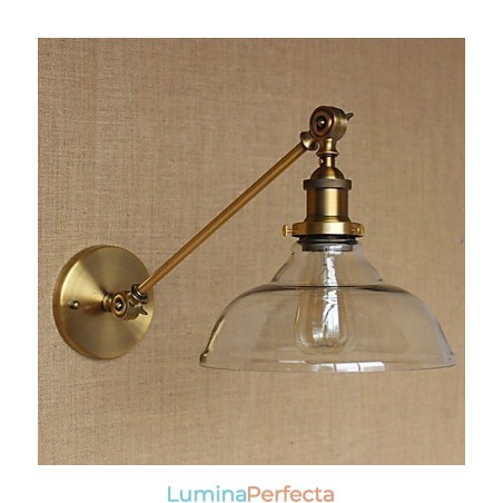 Lampă de perete pentru dormitor, sticlă de fier, bronz, alamă, stil retro, creativă americană