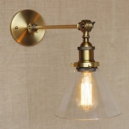Lampă de perete pentru dormitor, sticlă de fier, bronz, alamă, stil retro, creativă americană