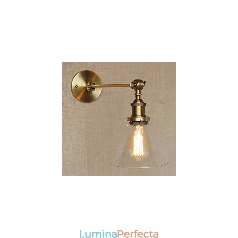 Lampă de perete pentru dormitor, sticlă de fier, bronz, alamă, stil retro, creativă americană