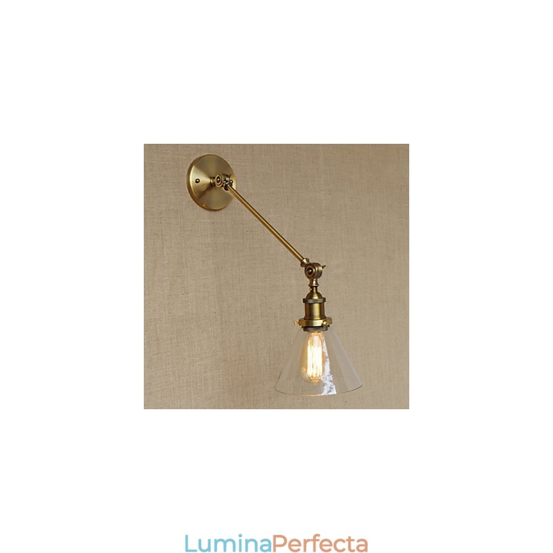 Lampă de perete pentru dormitor, sticlă de fier, bronz, alamă, stil retro, creativă americană