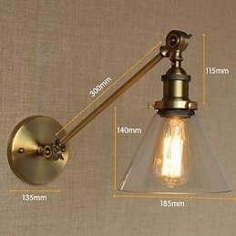 Lampă de perete pentru dormitor, sticlă de fier, bronz, alamă, stil retro, creativă americană