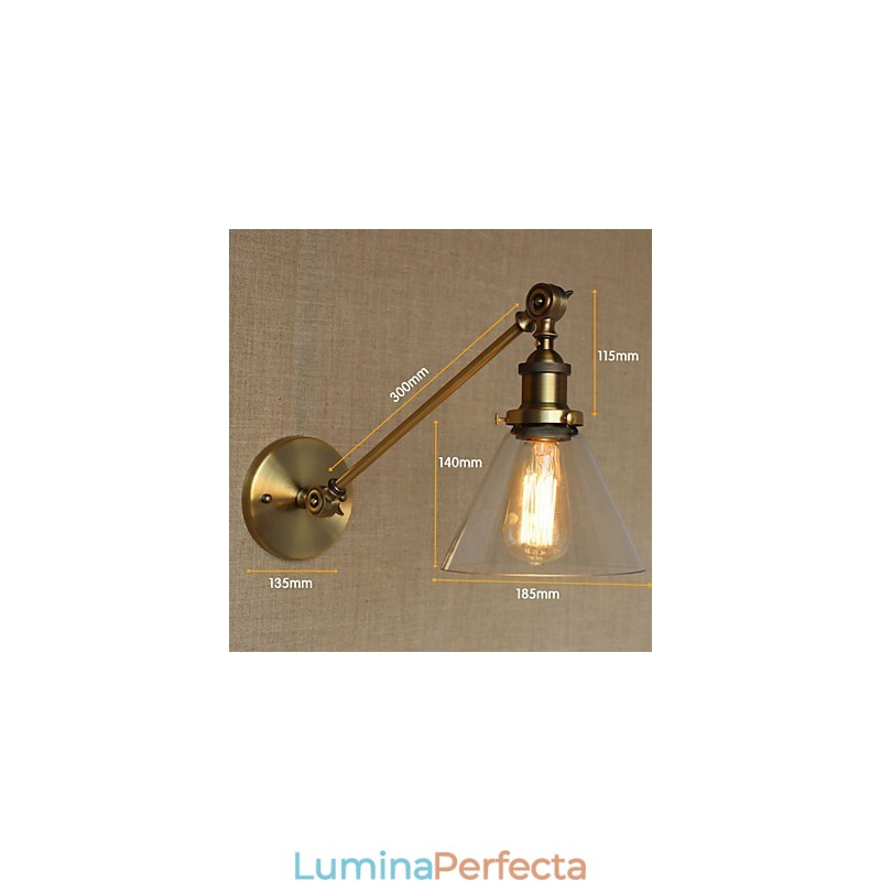 Lampă de perete pentru dormitor, sticlă de fier, bronz, alamă, stil retro, creativă americană