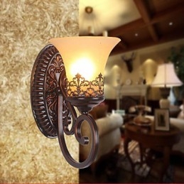 Europa Tip Restaurare Căi Vechi Fier forjat Dormitor Lampă de perete din sticlă
