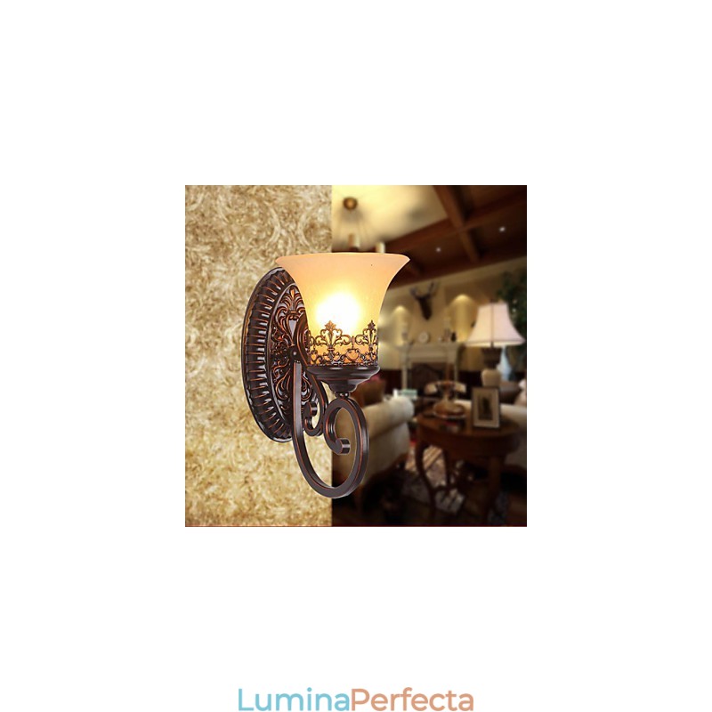 Europa Tip Restaurare Căi Vechi Fier forjat Dormitor Lampă de perete din sticlă