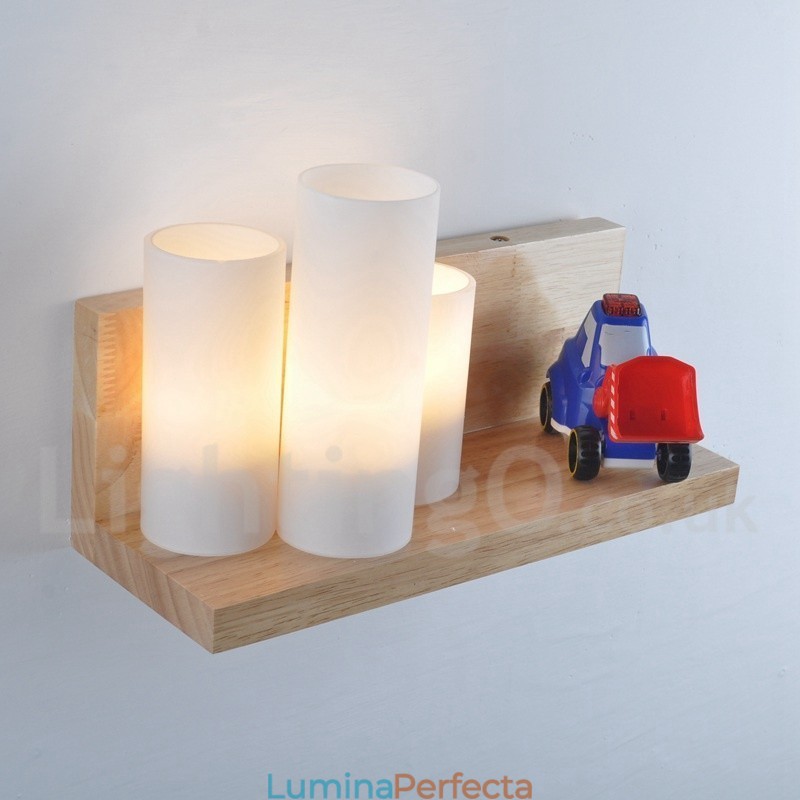 Aplice de perete în stil mini cu abajururi de sticlă Applique de perete din lemn de bambus contemporan modern