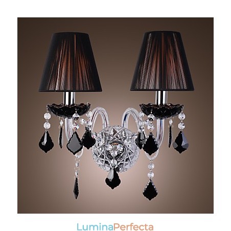 Aplica de perete din cristal cu 2 lumini in nuanta de stofa Aplica de perete din cristal cu 2 lumini in nuanta de stofa