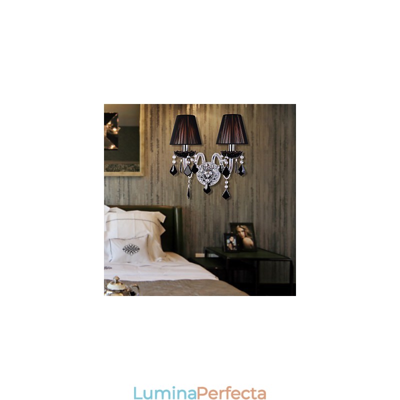 Aplica de perete din cristal cu 2 lumini in nuanta de stofa