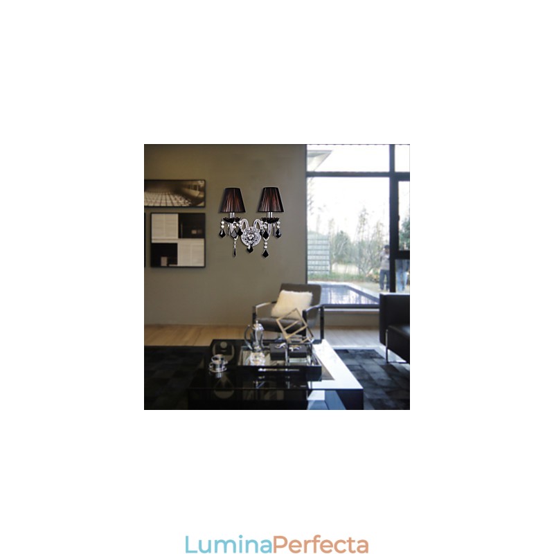 Aplica de perete din cristal cu 2 lumini in nuanta de stofa