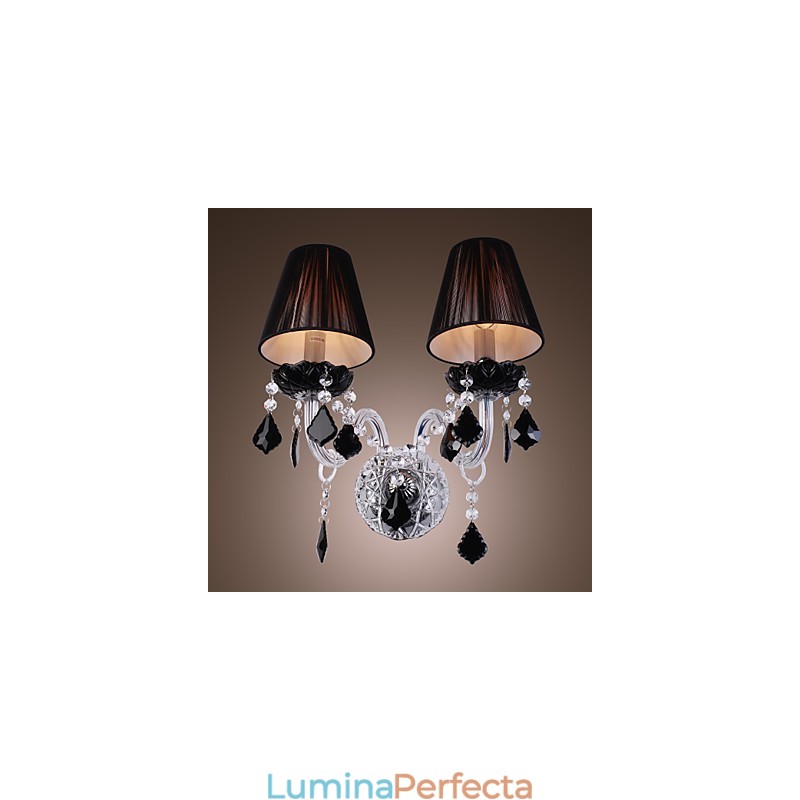 Aplica de perete din cristal cu 2 lumini in nuanta de stofa