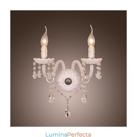 Aplica de perete din cristal cu 2 lumini in bec de lumanare Aplica de perete din cristal cu 2 lumini in bec de lumanare