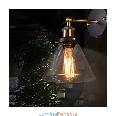 Aplica de perete retro cu abajur din sticla florala si suport metalic