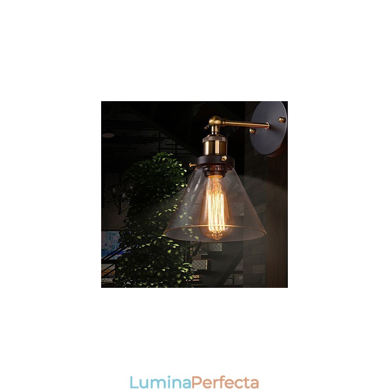 Aplica de perete retro cu abajur din sticla florala si suport metalic