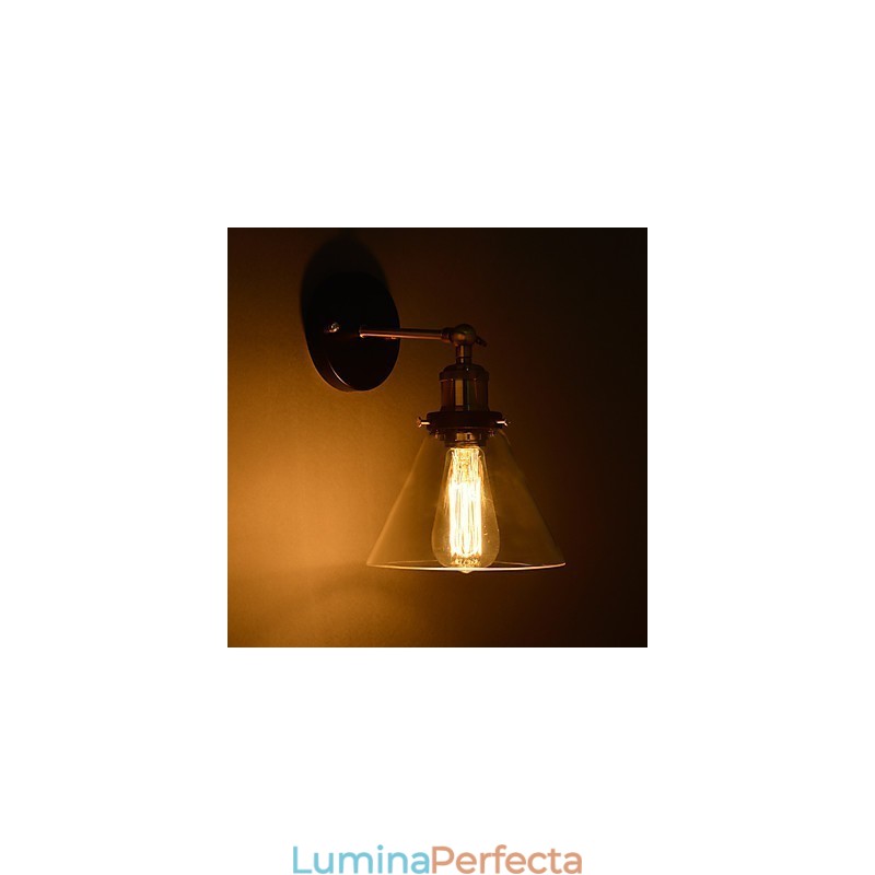 Aplica de perete retro cu abajur din sticla florala si suport metalic