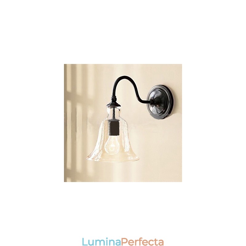 Lampă de perete din fier inspirată din natură cu abajur din sticlă transparentă