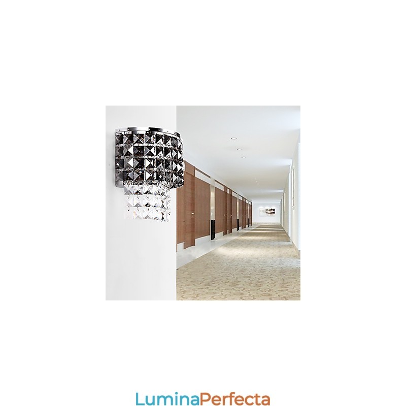 Aplică modernă de perete cu abajur din țesătură Placă metalică în stil de decor de cristal