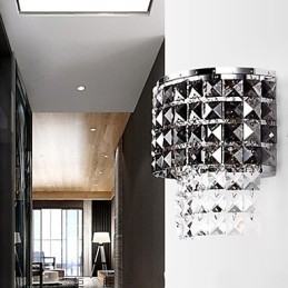 Aplică modernă de perete cu abajur din țesătură Placă metalică în stil de decor de cristal