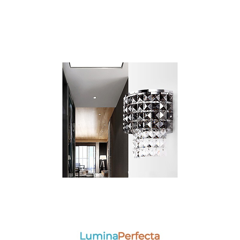 Aplică modernă de perete cu abajur din țesătură Placă metalică în stil de decor de cristal