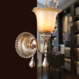 Tip Europa Restaurare Căi Vechi Fier forjat Dormitor Lampă de perete din sticlă de cristal