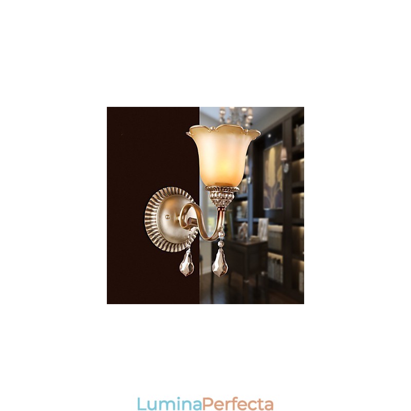 Tip Europa Restaurare Căi Vechi Fier forjat Dormitor Lampă de perete din sticlă de cristal