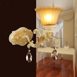Tip Europa Restaurare Căi Vechi Fier forjat Dormitor Lampă de perete din sticlă de cristal