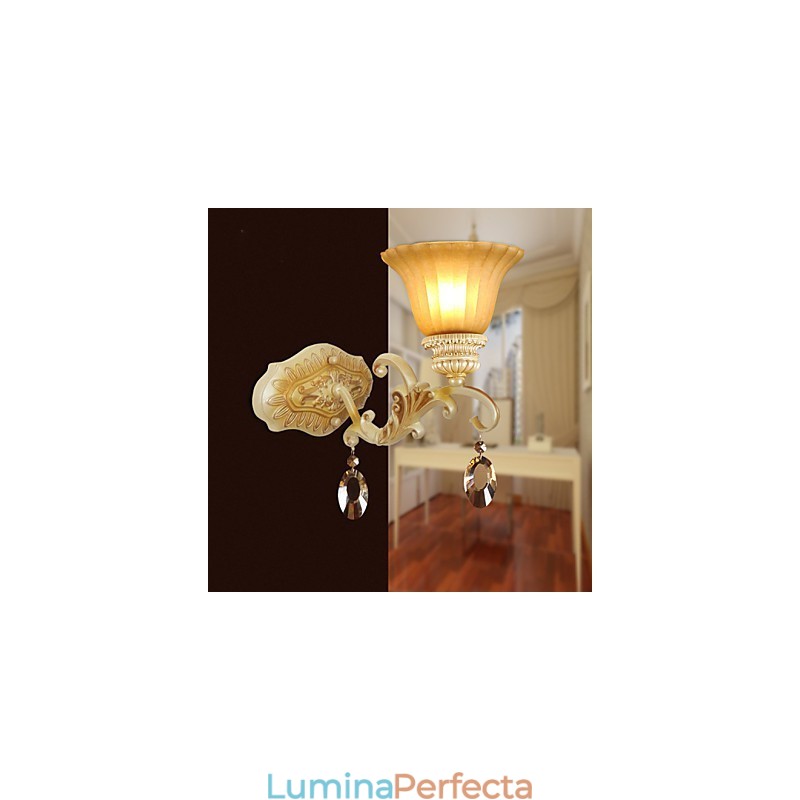 Tip Europa Restaurare Căi Vechi Fier forjat Dormitor Lampă de perete din sticlă de cristal