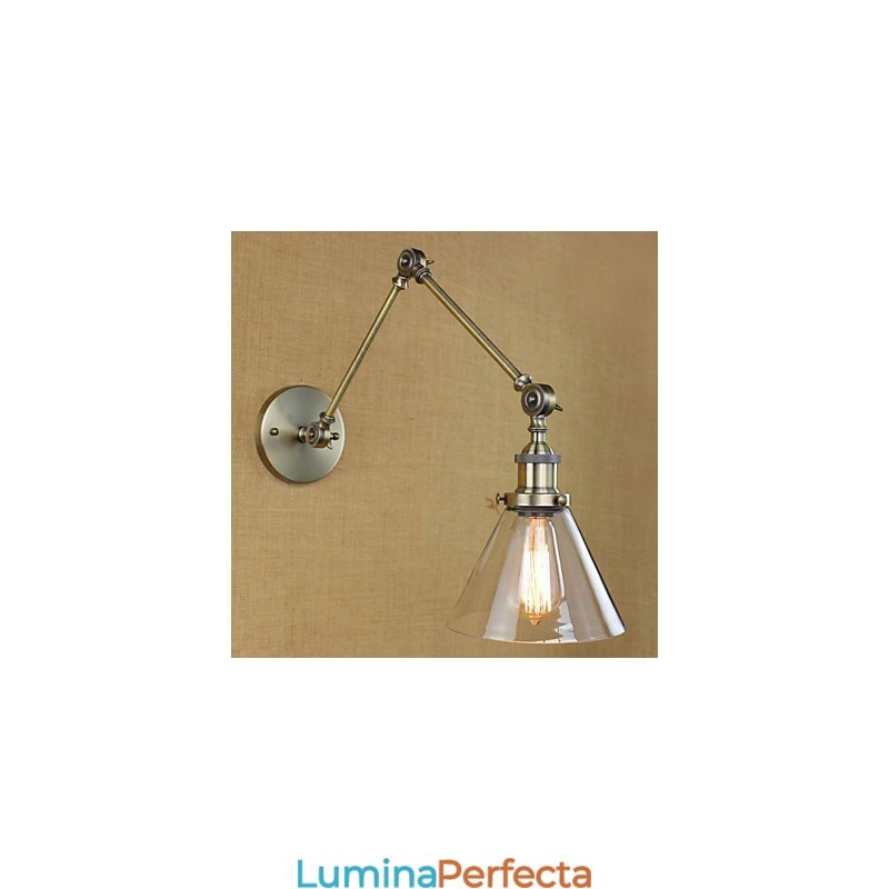 Placare cu fier Bronz Bar Culoar Sufragerie Hotel Vintage Brat Fier Sticla Lampă de perete Iluminat