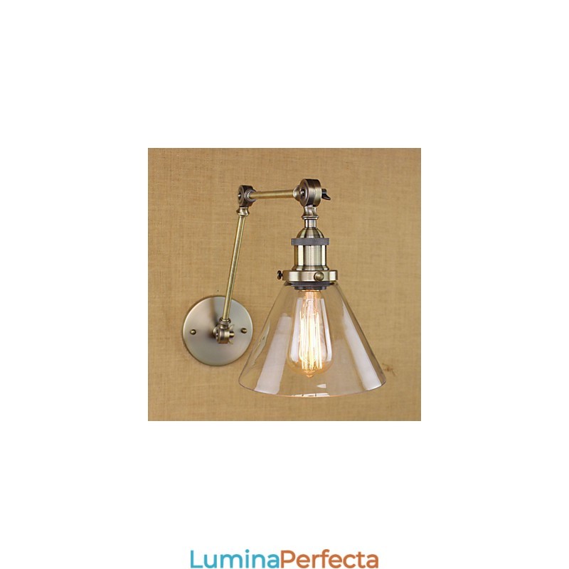 Placare cu fier Bronz Bar Culoar Sufragerie Hotel Vintage Brat Fier Sticla Lampă de perete Iluminat